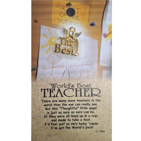 Thoughtful Little Angel Card Worlds Best Teacher 727 and Angel Pin with Austr...