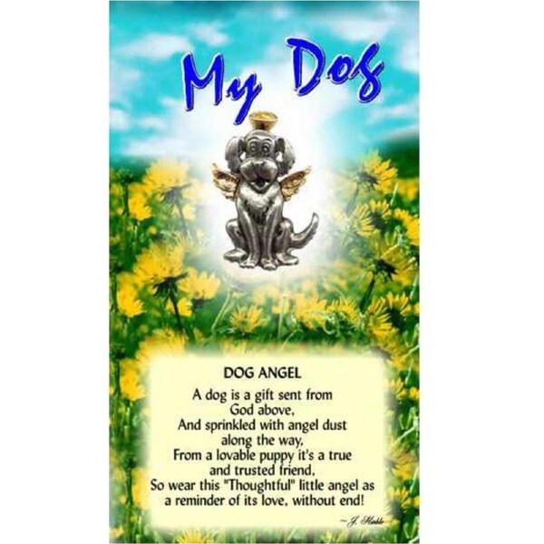 Thoughtful Little Angel Card My Dog 563 and Angel Pin with Austrian Crystals