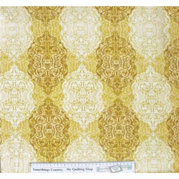 Patchwork Quilting Sewing Fabric Gold Swirls Allover Pattern 1 Meter