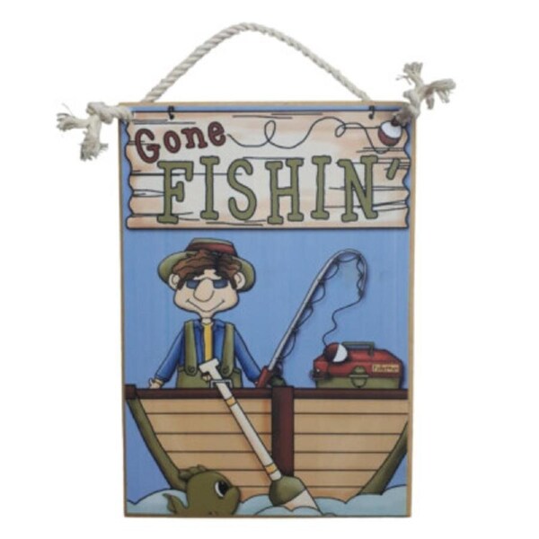 Country Printed Quality Wooden Sign Gone Fishing Funny Plaque New