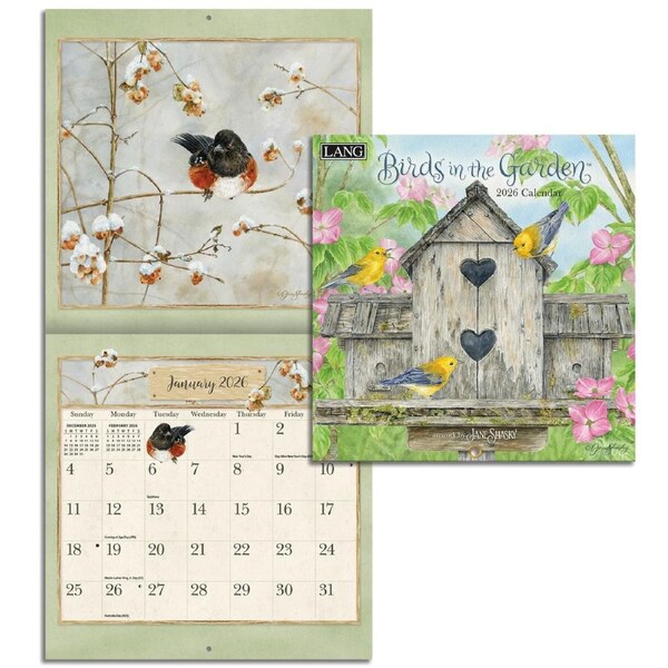 Lang 2026 Mini Calendar Birds in the Garden Does NOT Fit Wall Frame