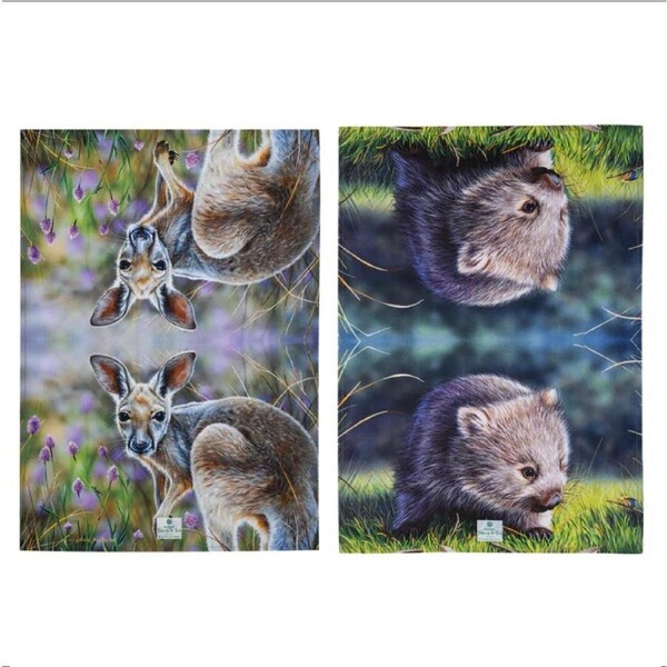 Ashdene Tea Towels Babies of the Bush Kangaroo Wombat Cotton Dish Cloths Set 2