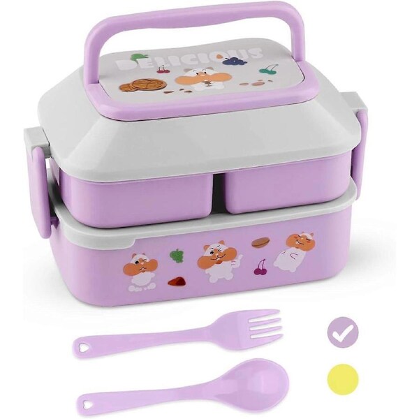 Bento Box For Kids, 3 Compartment Kids Bento Box Lunch Box, BPA Free Bento Lunch Box With Utensils/Handle, Cute Snack Bento Box For Kids Lunch Contain