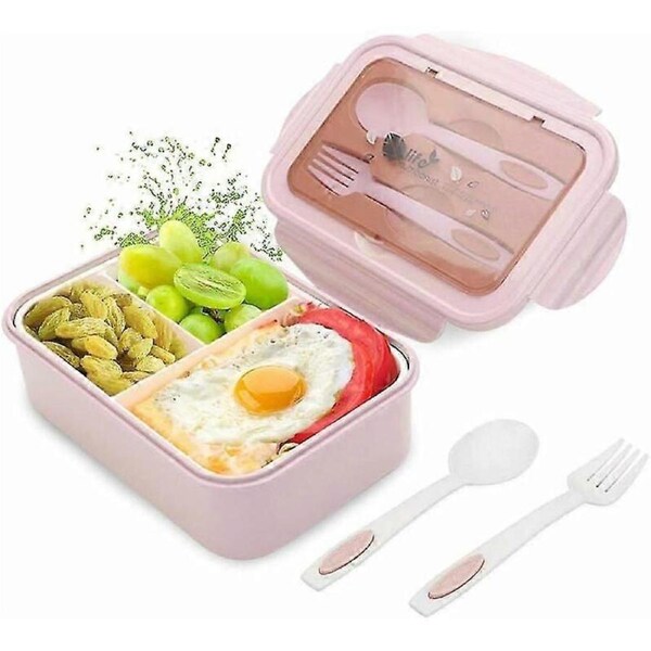 Lunch Box, Bento Box Kids, Bento Box 1400 ML with 3 Compartments and Cutlery (Rose-A)