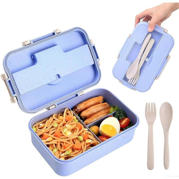 Adult/Children's Bento Box - 1200ml Bento Box with 3 Compartments, with Spoon and Fork