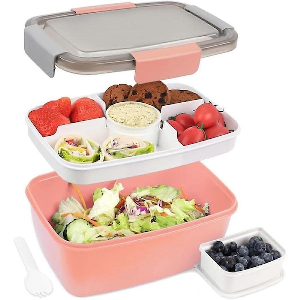 Lunch Box 2000ML, Bento Box Bento Box with Compartment and Fork, Salad Boxes with Sauce Box Leak-Proof Eco-Friendly Airtight Bento Boxes, Bento Lunch