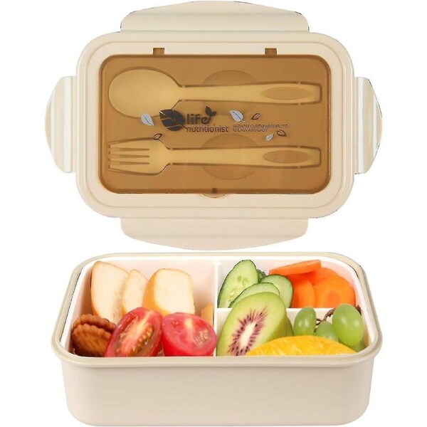 Lunch Boxes, Bento Boxes, Bento Boxes With 3 Compartments And Cutlery, Food Containers(khaki)