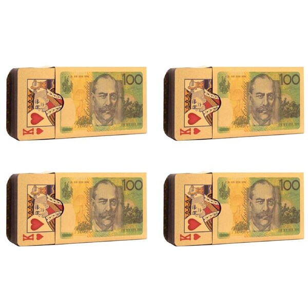 4x 54pc AU Dollars 24K Gold Plated Poker Playing Cards Tabletop Deck Game