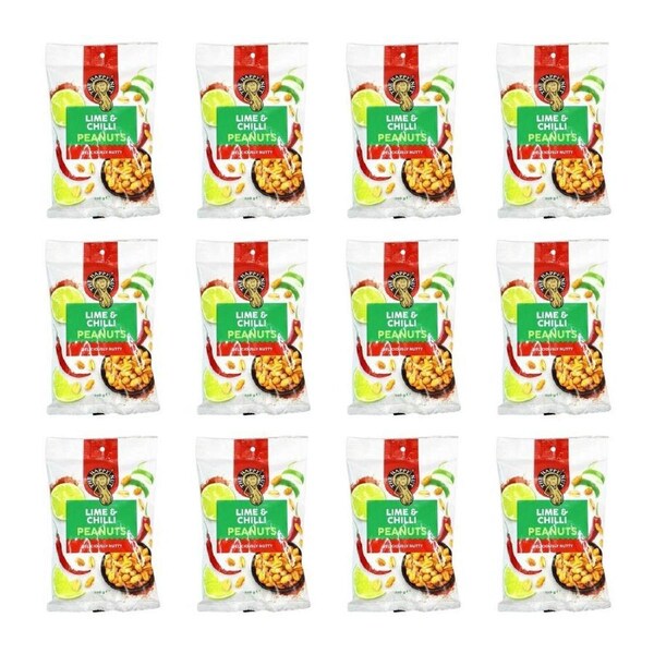 12PK The Happy Nut Lime & Chilli Flavoured Peanuts Party Snack 250g