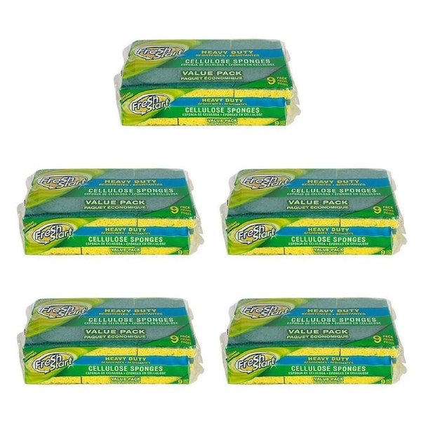 5x 9pc Fresh Start Heavy Duty Cellulose Dishwashing Sponge Scourer Value Pack