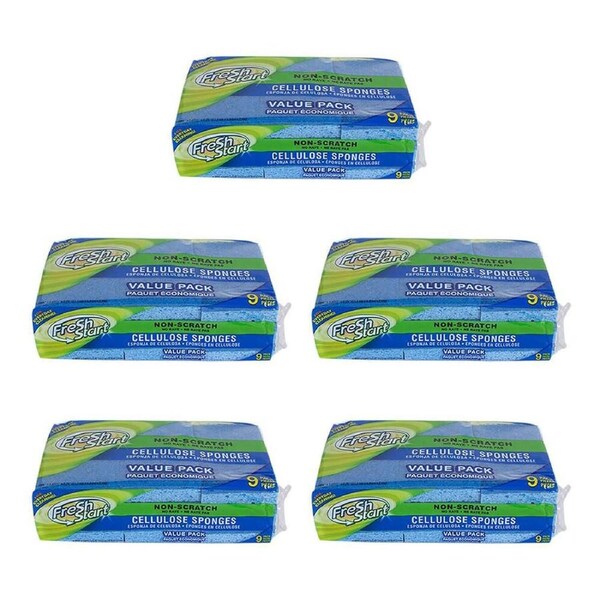 5x 9pc Fresh Start Non-Scratch Dishwashing Sponge Scour Pads Value Pack Blue