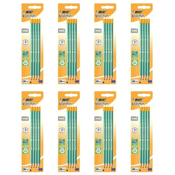 8x 4pc BIC Evolution Eco Pencils w/ Eraser School/Office Stationery Green
