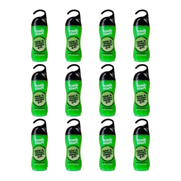 12PK Fresh Start Shower Gel Body Wash w/ Mint & Cucumber Scent 400ml Green