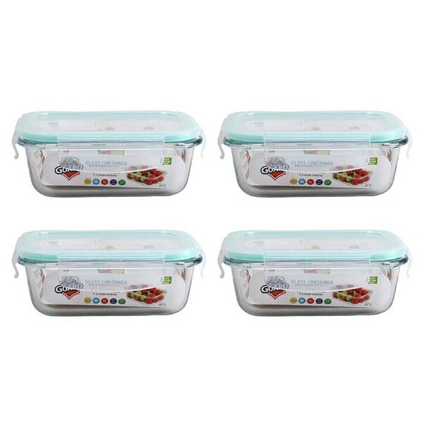 4PK Fresh Guard Microwavable Glass Airtight Food Storage Container 400ml