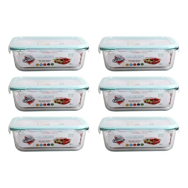 6PK Fresh Guard Microwavable Glass Airtight Food Storage Container 1500ml