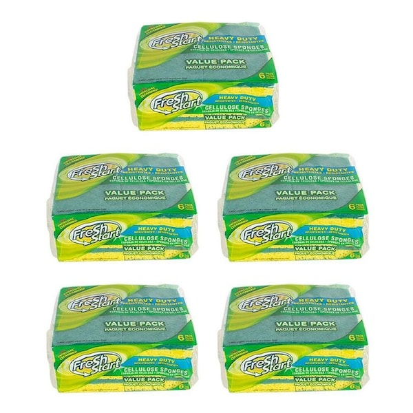5x 6pc Fresh Start Heavy Duty Cellulose Dishwashing Sponge Scour Pad Value Pack