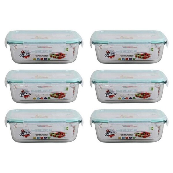 6PK Fresh Guard Microwavable Glass Airtight Food Storage Container 630ml