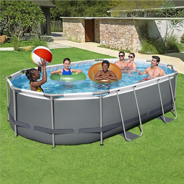 Bestway 488x305x107cm Swimming Pool Power Steel Frame Set Rectangular UV-Resistant 800GPH Pump