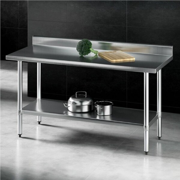 Cefito Stainless Steel Kitchen Bench w/Splashback Work Table Prep Bench Commercial 1500x600MM 430