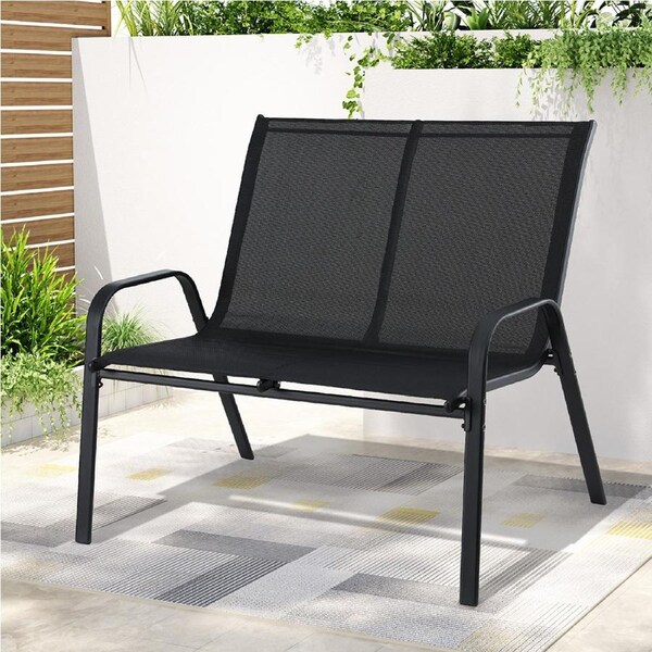Gardeon Outdoor Garden Bench Seat Steel Patio Chair Park Lounge Backyard Garden Furniture Black