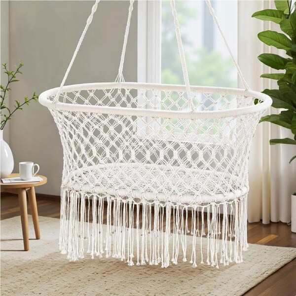 Gardeon Hammock Chair Cotton Swing Chair Outdoor Indoor Cream