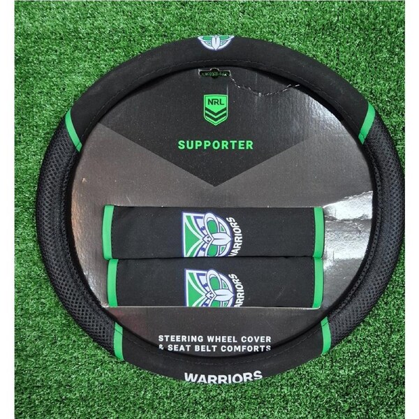 NRL Steering Wheel Cover - Seat Belt Covers- New Zealand Warriors Universal Fit