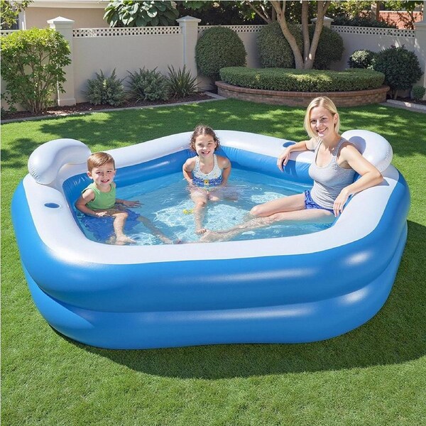 Bestway Kids Inflatable Pool Above Ground Pools Seat Cushions Cup Holder 213x206cm