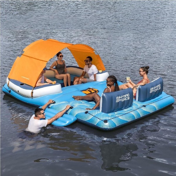 Bestway Pool Float Island Inflatable Lounge 6-person Raft Canopy Floating Bed