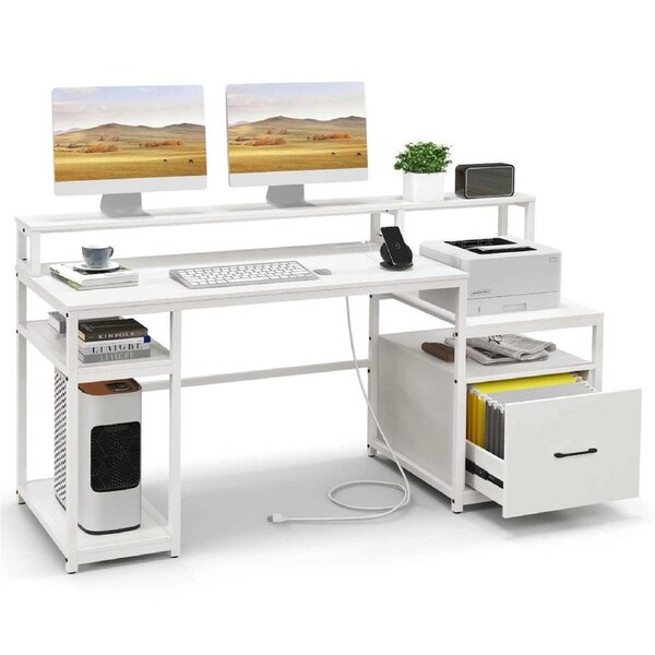 Costway Home Office Computer Desk Gaming Desk Modern Writing Table w/Drawer White