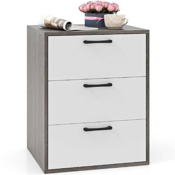 Costway 3-Drawer Dresser Wood Nightstand Home Bedside Table Bedroom