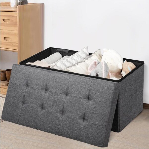 Costway Fabric Foldable Storage Ottoman Bench Footrest Stool Collapsible Box Bedroom Hallway Entry