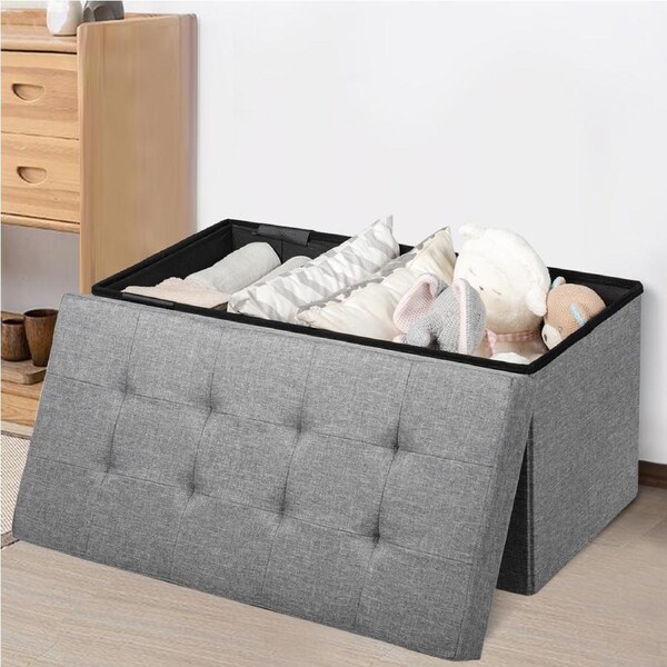 Costway Fabric Foldable Storage Ottoman Bench Footrest Stool Collapsible Box Bedroom Hallway Entry,Grey