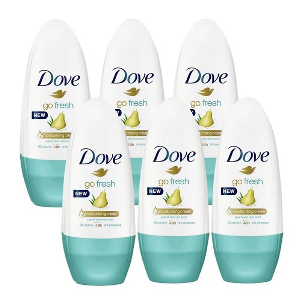 Dove Advanced?Care Go?Fresh Pear & Aloe?Vera Roll-On Deodorant 50?mL – Pack of?6 (48?H Protection)