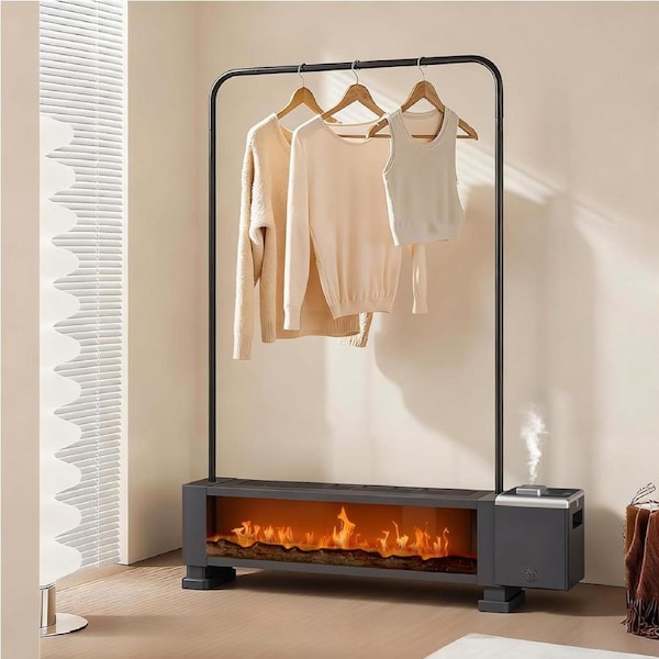 ADVWIN Heater for Bedroom with Humidifier, 2000W Baseboard Heater with 3D Flame Energy Saving Electric Heater for Bedroom, Office, Adjustable Temperature Black