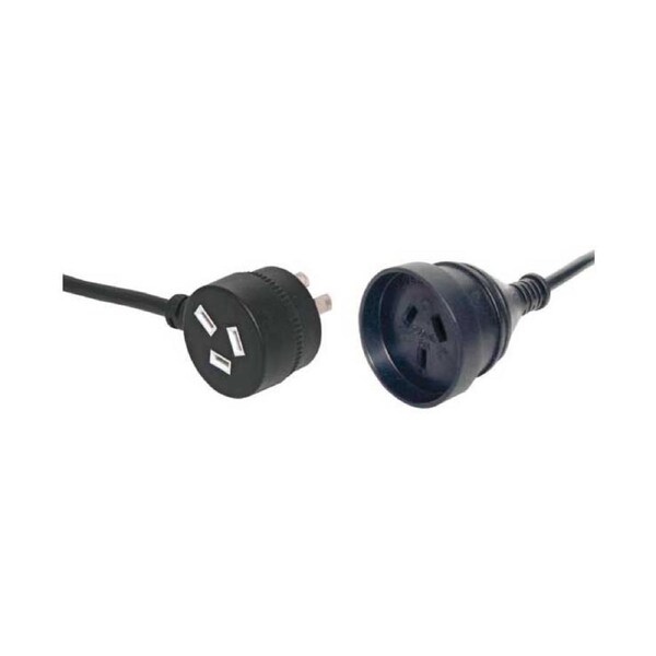 Powertran P8270B 10A 3 Pin Piggyback Plug Mains Extension Power Cable 1m Black