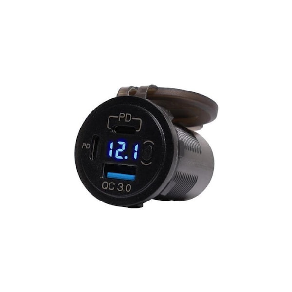 P0696B 12V 58W Dual PD - QC3.0 USB Car Charger With Voltmeter Black