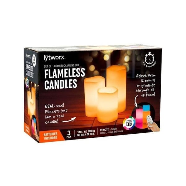 Lytworx 64857 Colour Changing LED Flameless Candle Set with Remote