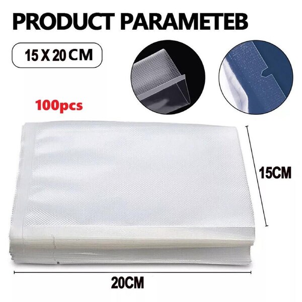 100pcs Vacuum Sealer Bags Precut Food Storage Heat Seal Cryovac Bags---15x20cm