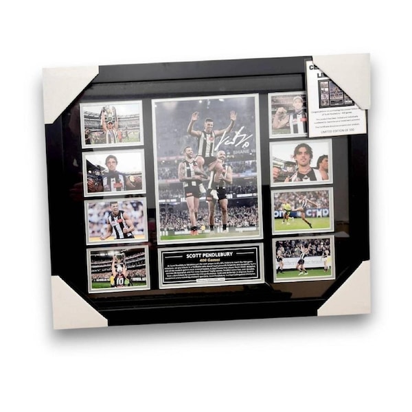 Collingwood FC 400 Games Scott Pendlebury 56CM x 46CM Team Poster Wooden Frame MEMORABILIA