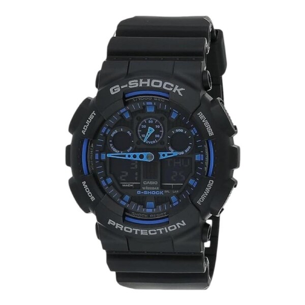 Casio G-Shock GA-100-1A2 Mens Watch Black Blue Analog Digital 200M WR Quartz