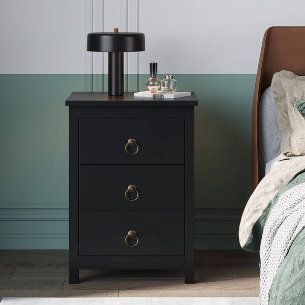 ALFORDSON Bedside Table Hamptons Nightstand 3 Drawers Black