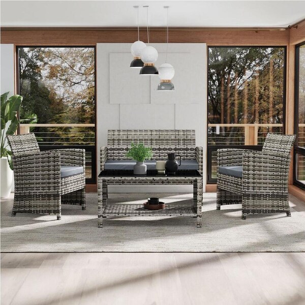 ALFORDSON Outdoor Furniture 4PCS Garden Patio Chairs Table Set Wicker Mixed Grey