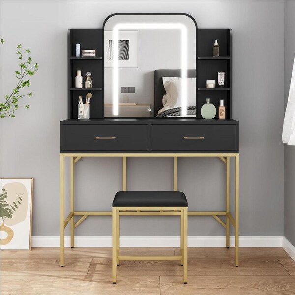 ALFORDSON Dressing Table Stool Set Makeup Mirror LED Vanity Black