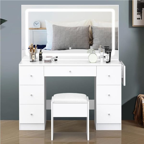 ALFORDSON Dressing Table Stool Set LED 7 Drawers White