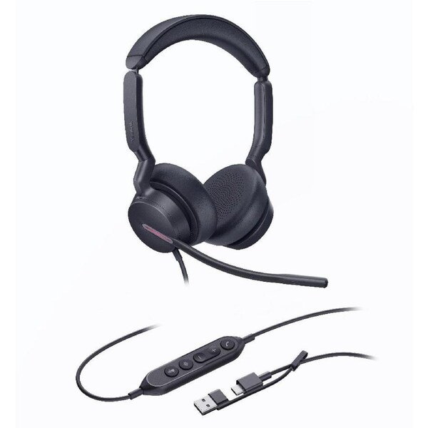 Yealink UH46 Dual UC USB-C/A Unified Communications USB Wired Headset 3-Noise-Canceling Microphones 35mm Speaker Busylight Leather Controller