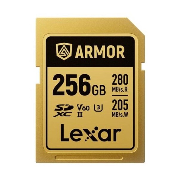 Lexar Professional ARMOR GOLD 256GB SDXC™ UHS-II Card up to 280MB/s read, up to 205MB/s write, Stainless steel, Rated IP68, 5-meter drop proof