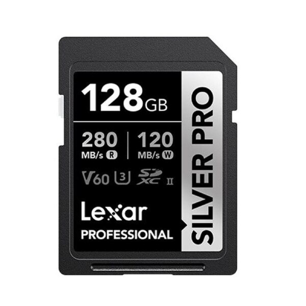 Lexar Professional SILVER PRO 128GB SDXC™ UHS-II Card 128GB—C10, UHS-II(U3), V60, Silver Pro, up to 280MB/s read, 120MB/s write
