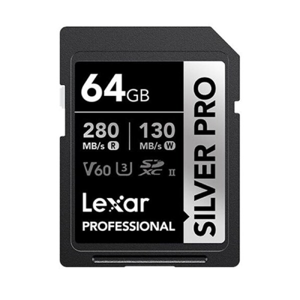Lexar Professional SILVER PRO 64GB SDXC™ UHS-II Card 64GB—C10, UHS-II(U3), V60, Silver Pro, up to 280MB/s read, 130MB/s write