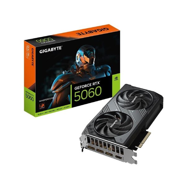 Gigabyte GeForce RTX™ 5060 WINDFORCE 8G, 2497MHz, CUDA 3840, 28 Gbps, GDDR7, 128 bit, PCI-E 5.0, PSU 450W, DisplayPort 2.1b *3 HDMI 2.1b x1