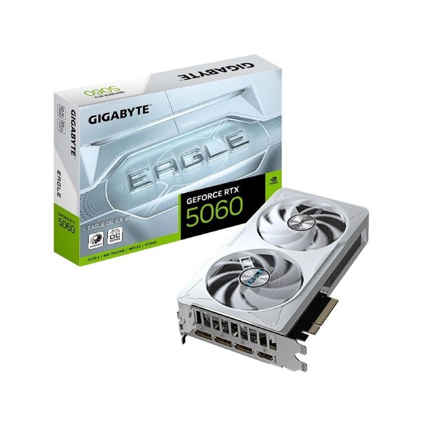 Gigabyte GeForce RTX™ 5060 EAGLE OC ICE 8G, 2550 MHz, CUDA 3840, 28 Gbps, GDDR7, 128 bit, PCI-E 5.0, PSU 450W, DisplayPort 2.1b *3 HDMI 2.1b x1